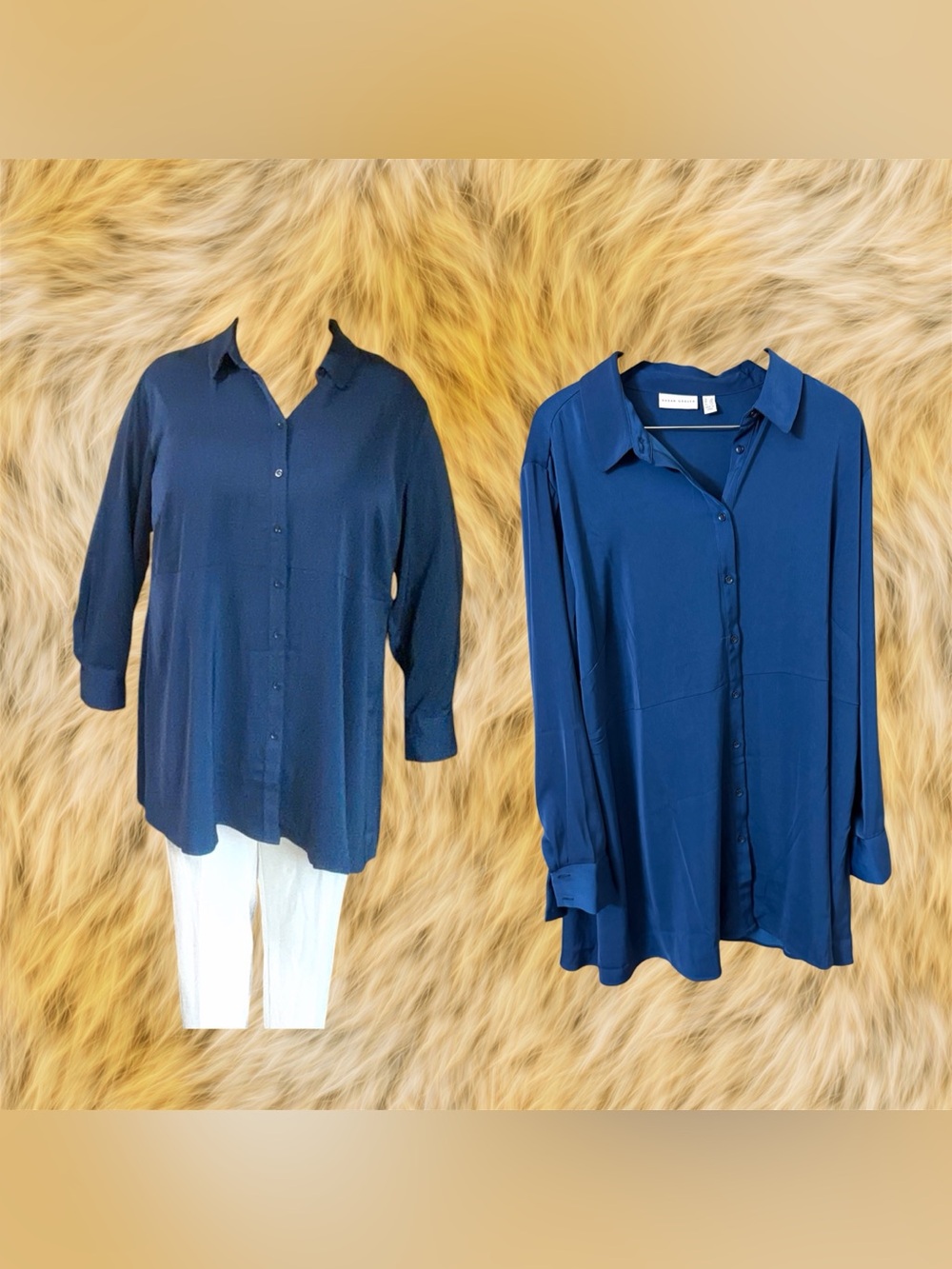 Susan Graver 2X  Navy Blue Button-Front Tunic Shirt